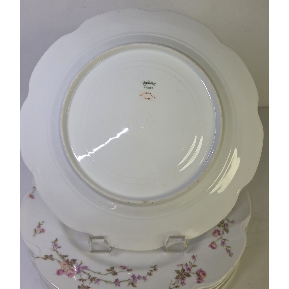 Antique Set Of 6 Haviland Limoges Scalloped Dinner Plates Floral Roses Schleiger - Picture 6 of 16
